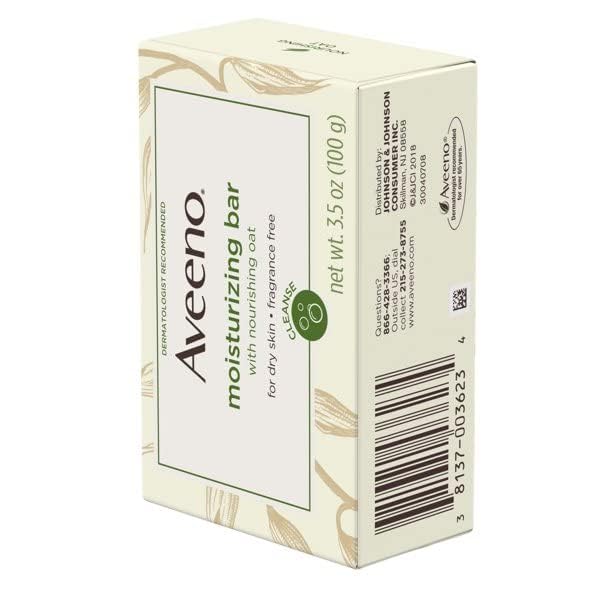 Aveeno Gentle Moisturizing Bar Facial Cleanser with Nourishing Oat for Dry Skin, Fragrance-free, Dye-Free, & Soap-Free, 3.5 oz (Pack of 6)