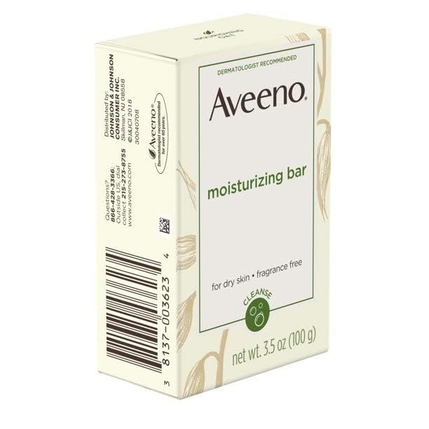 Aveeno Gentle Moisturizing Bar Facial Cleanser with Nourishing Oat for Dry Skin, Fragrance-free, Dye-Free, & Soap-Free, 3.5 oz (Pack of 6)