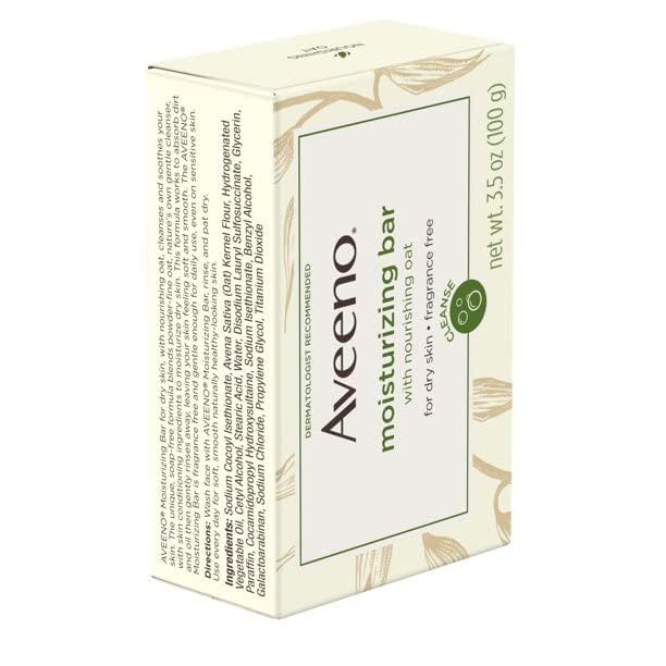 Aveeno Gentle Moisturizing Bar Facial Cleanser with Nourishing Oat for Dry Skin, Fragrance-free, Dye-Free, & Soap-Free, 3.5 oz (Pack of 6)