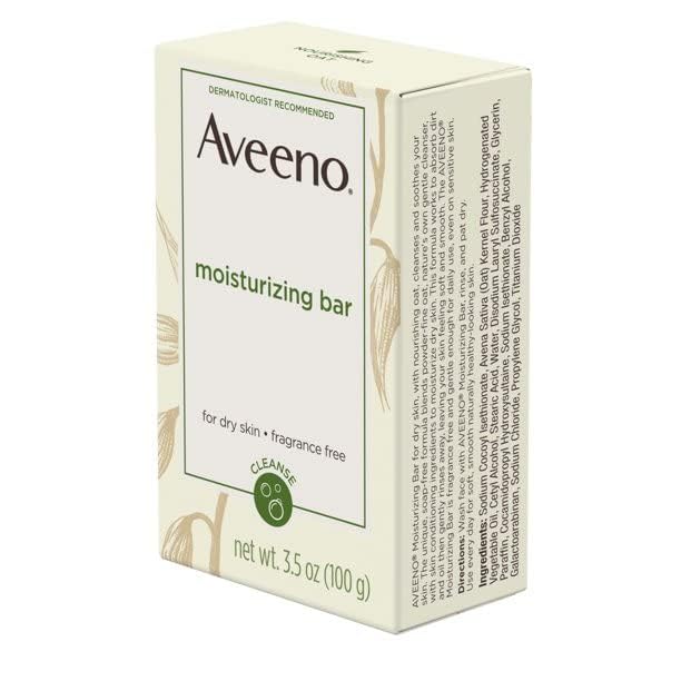 Aveeno Gentle Moisturizing Bar Facial Cleanser with Nourishing Oat for Dry Skin, Fragrance-free, Dye-Free, & Soap-Free, 3.5 oz (Pack of 6)