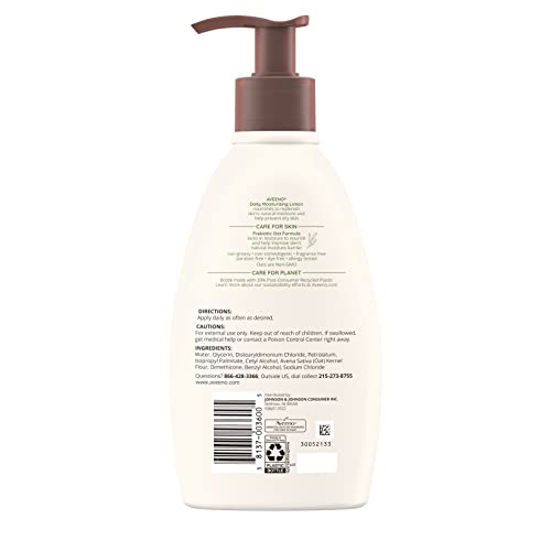 Aveeno Daily Moisturizing Body Lotion with Soothing Prebiotic Oat, Gentle Lotion Nourishes Dry Skin With Moisture, Paraben-, Dye- & Fragrance-Free, Non-Greasy & Non-Comedogenic, 2 x 18 oz