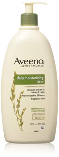 Aveeno Daily Moisturizing Body Lotion with Soothing Prebiotic Oat, Gentle Lotion Nourishes Dry Skin With Moisture, Paraben-, Dye- & Fragrance-Free, Non-Greasy & Non-Comedogenic, 2 x 18 oz