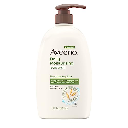 Aveeno Daily Moisturizing Body Wash, Body Wash for Dry Skin with Soothing Oat, Creamy Shower Cleanser, Gentle, Soap-Free and Dye-Free, Lightly Scented Body Wash, 33 FL OZ