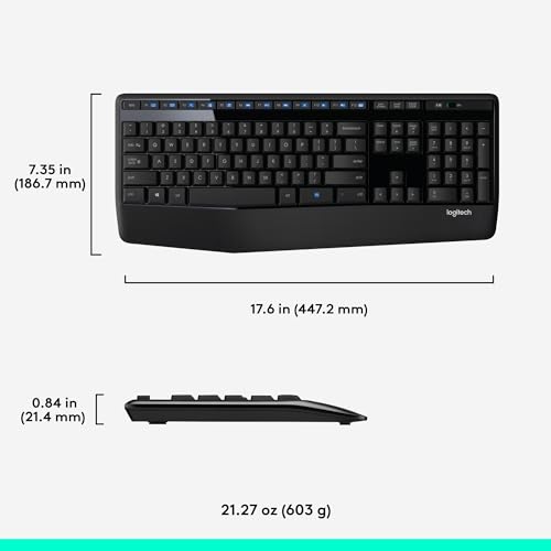 Logitech MK345 Wireless Combo Full-Sized Keyboard with Palm Rest and Comfortable Right-Handed Mouse, 2.4 GHz Wireless USB Receiver, Compatible with PC, Laptop,Black