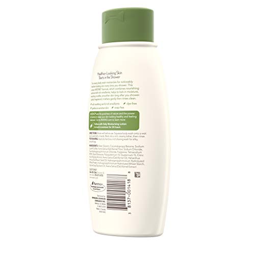 Aveeno Daily Moisturizing Body Wash, Body Wash for Dry Skin with Soothing Oat, Creamy Shower Cleanser, Gentle, Soap-Free and Dye-Free, Lightly Scented Body Wash, 33 FL OZ