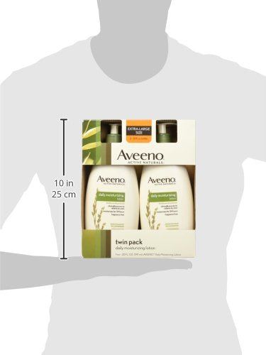 Aveeno Daily Moisturizing Body Lotion with Soothing Prebiotic Oat, Gentle Lotion Nourishes Dry Skin With Moisture, Paraben-, Dye- & Fragrance-Free, Non-Greasy & Non-Comedogenic, 2 x 18 oz