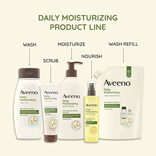 Aveeno Daily Moisturizing Body Wash, Body Wash for Dry Skin with Soothing Oat, Creamy Shower Cleanser, Gentle, Soap-Free and Dye-Free, Lightly Scented Body Wash, 33 FL OZ