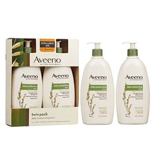 Aveeno Daily Moisturizing Body Lotion with Soothing Prebiotic Oat, Gentle Lotion Nourishes Dry Skin With Moisture, Paraben-, Dye- & Fragrance-Free, Non-Greasy & Non-Comedogenic, 2 x 18 oz