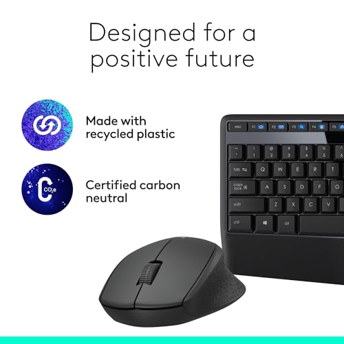 Logitech MK345 Wireless Combo Full-Sized Keyboard with Palm Rest and Comfortable Right-Handed Mouse, 2.4 GHz Wireless USB Receiver, Compatible with PC, Laptop,Black