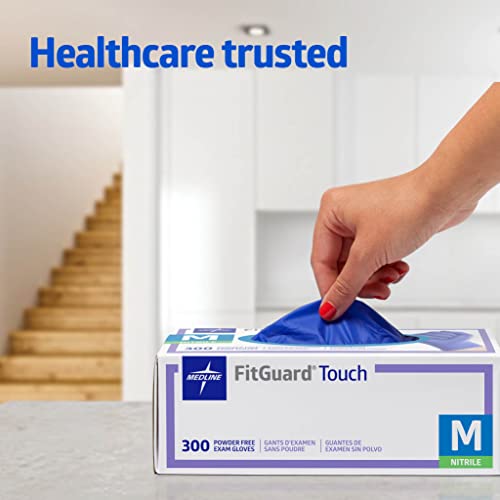 Medline FitGuard Touch Nitrile Exam Gloves, Disposable, Powder-Free, Cobalt Blue, Small, Box of 300