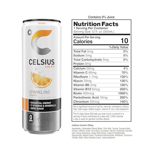 CELSIUS Sparkling Orange Functional Essential Energy Drink, 12 Fl Oz (Pack of 12)