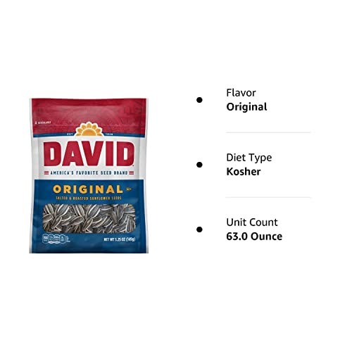 DAVID Roasted and Salted Original Sunflower Seeds, 5.25 oz, 12 Pack