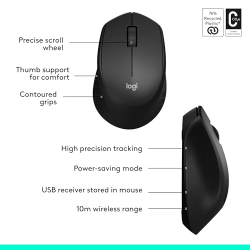 Logitech MK345 Wireless Combo Full-Sized Keyboard with Palm Rest and Comfortable Right-Handed Mouse, 2.4 GHz Wireless USB Receiver, Compatible with PC, Laptop,Black