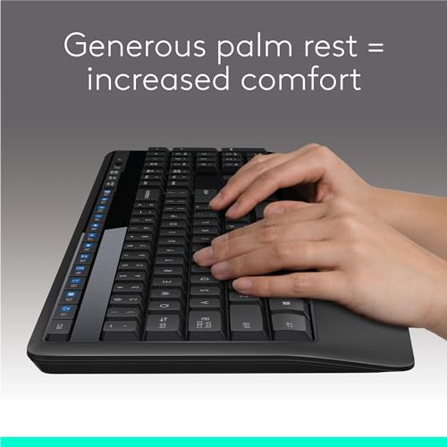 Logitech MK345 Wireless Combo Full-Sized Keyboard with Palm Rest and Comfortable Right-Handed Mouse, 2.4 GHz Wireless USB Receiver, Compatible with PC, Laptop,Black