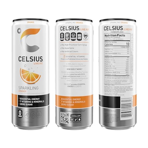 CELSIUS Sparkling Orange Functional Essential Energy Drink, 12 Fl Oz (Pack of 12)