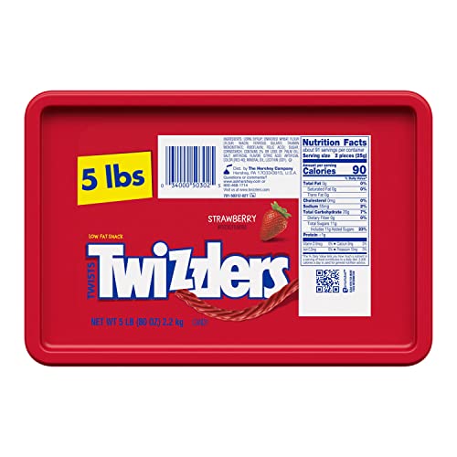 TWIZZLERS Twists Strawberry Flavored Licorice Style, Low Fat Candy Tub, 5 lb