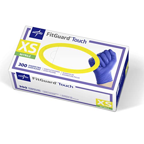 Medline FitGuard Touch Nitrile Exam Gloves, Disposable, Powder-Free, Cobalt Blue, Small, Box of 300