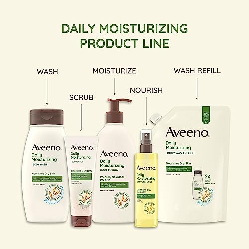 Aveeno Daily Moisturizing Body Wash, Body Wash for Dry Skin with Soothing Oat, Creamy Shower Cleanser, Gentle, Soap-Free and Dye-Free, Lightly Scented Body Wash, 33 FL OZ