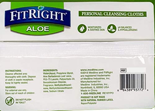 Medline FitRight Personal Cleansing Wipes with Aloe (8x10 inch) | 600 Pieces Moisturizing Body Wipes for Adults Bathing and Incontinence Cleaning | Unscented Cloth Adult Wipes for Elderly Care