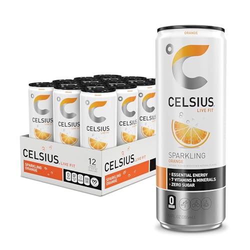 CELSIUS Sparkling Orange Functional Essential Energy Drink, 12 Fl Oz (Pack of 12)