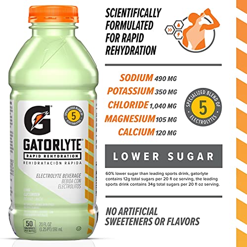 Gatorlyte Rapid Rehydration Electrolyte Beverage, Orange, 20oz Bottles (12 Pack)