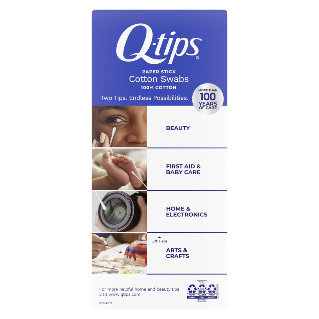 Q-tips Cotton Swabs for Hygiene and Beauty Care Original Cotton Swab Made with 100% Cotton 500 Count, Pack of 12