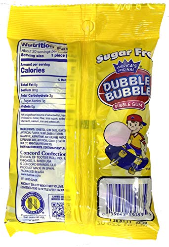 Dubble Bubble Gum 3.25 Ounce Bag (Pack of 3) – Individually Wrapped Sugar Free Bubble Gum