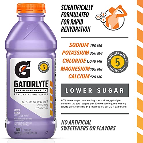 Gatorlyte Rapid Rehydration Electrolyte Beverage, Orange, 20oz Bottles (12 Pack)