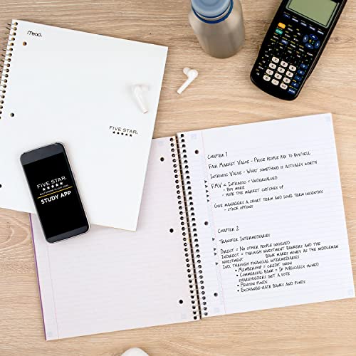 Five Star Spiral Notebook + Study App, 5 Subject, College Ruled Paper, Fights Ink Bleed, Water Resistant Cover, 8-1/2" x 11", 200 Sheets, Black (72081)