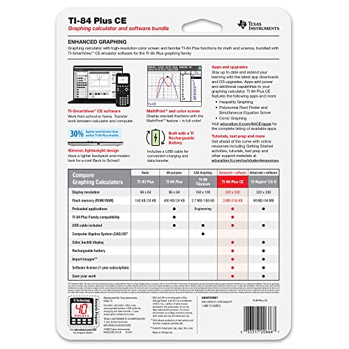 Texas Instruments TI-84 Plus CE Color Graphing Calculator, Radical Red Small