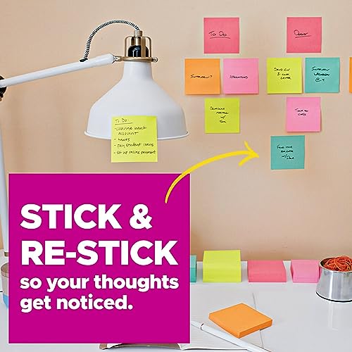 Post-it Super Sticky Notes, 3x3 in, 24 Pads, 2x the Sticking Power, Supernova Neons, Bright Colors, Recyclable