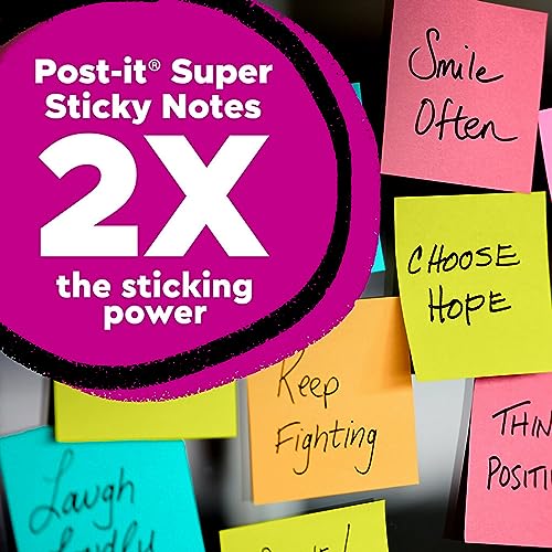 Post-it Super Sticky Notes, 3x3 in, 24 Pads, 2x the Sticking Power, Supernova Neons, Bright Colors, Recyclable