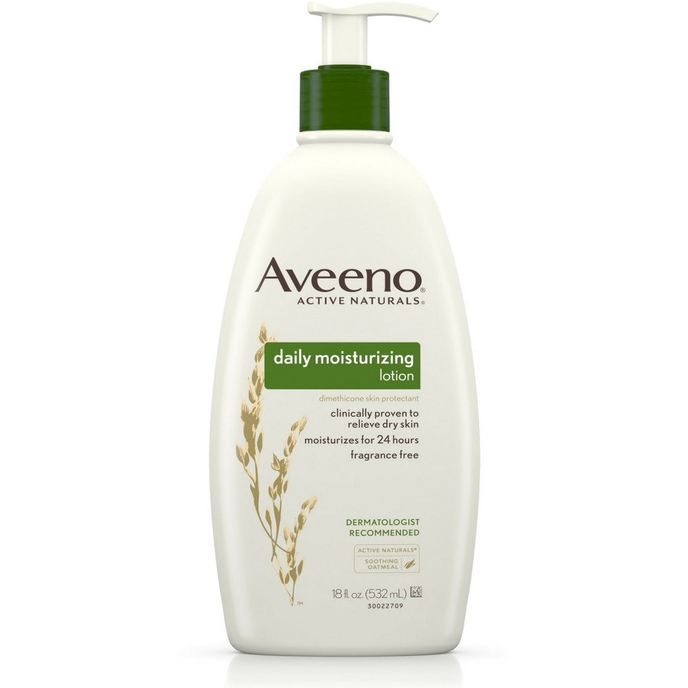 Aveeno Daily Moisturizing Body Lotion with Soothing Prebiotic Oat, Gentle Lotion Nourishes Dry Skin With Moisture, Paraben-, Dye- & Fragrance-Free, Non-Greasy & Non-Comedogenic, 2 x 18 oz