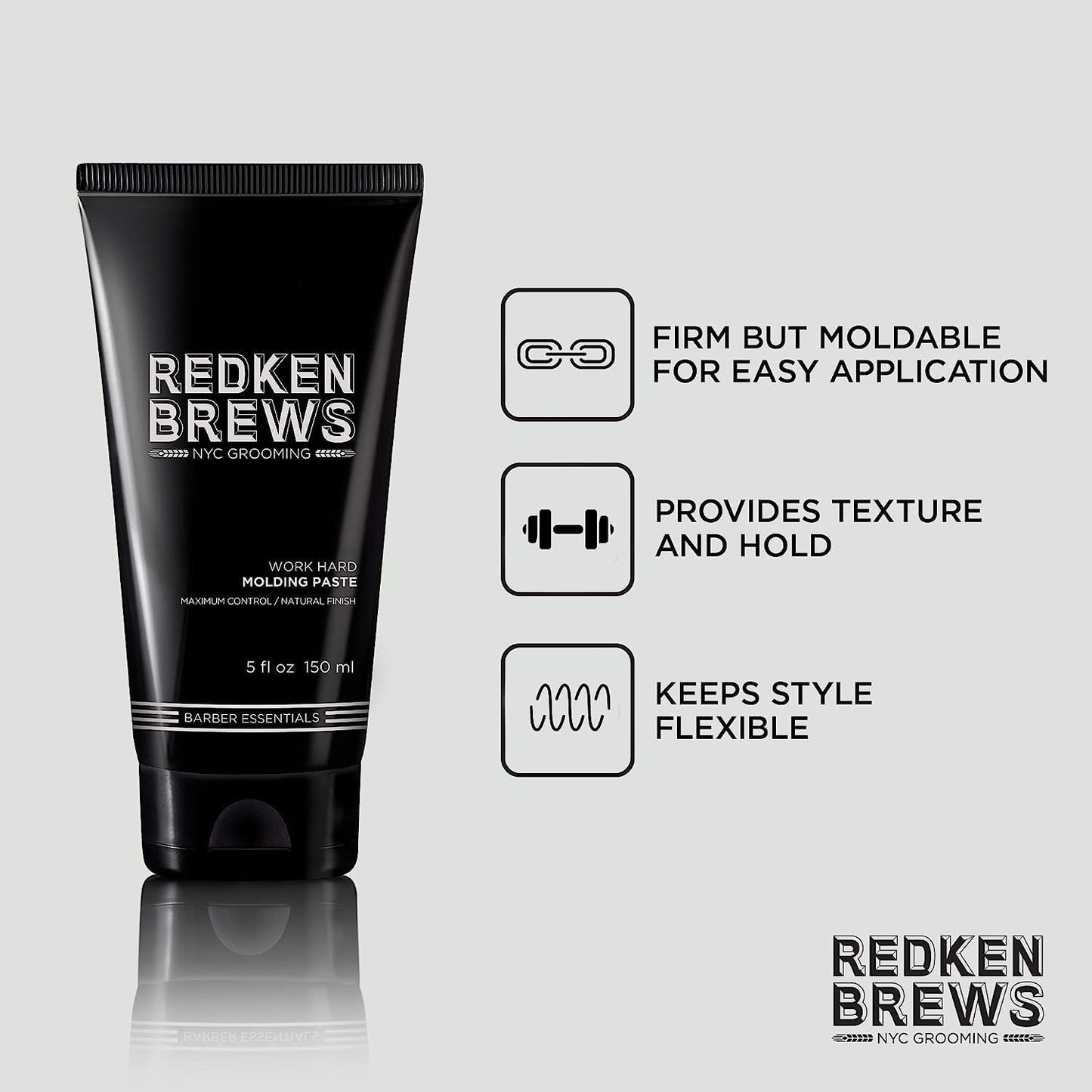 Redken Brews Molding Paste For Men | Men's Hair Styling Paste | High Hold & Maximum Control | Natural, Matte Finish | Sulfate-Free | For all Hair Types