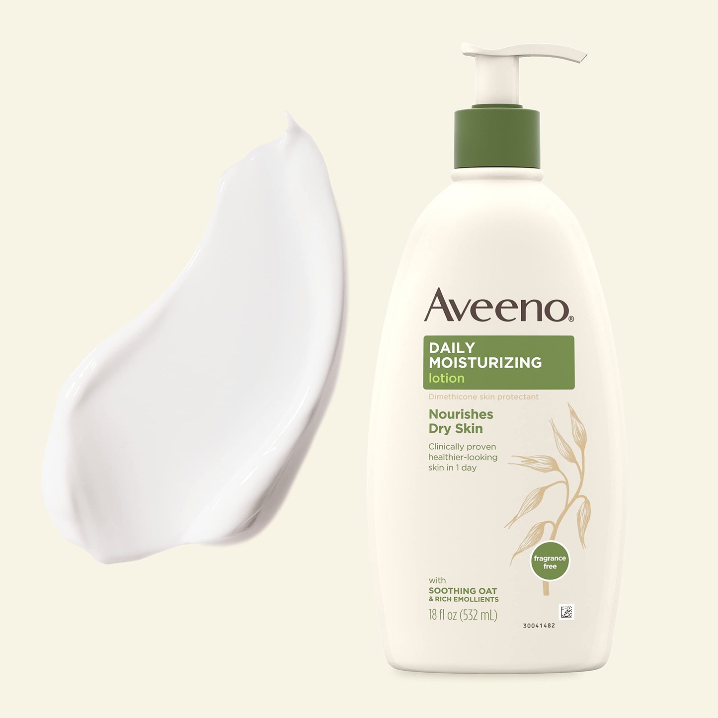 Aveeno Daily Moisturizing Body Lotion with Soothing Prebiotic Oat, Gentle Lotion Nourishes Dry Skin With Moisture, Paraben-, Dye- & Fragrance-Free, Non-Greasy & Non-Comedogenic, 2 x 18 oz