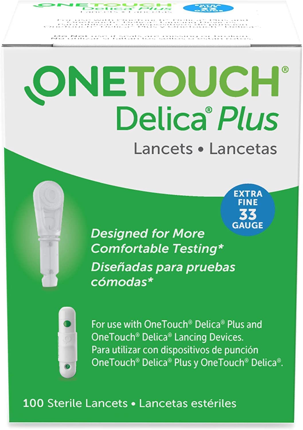 OneTouch Delica Plus Lancets for Diabetes Testing | Extra Fine 33-Gauge Lancets for Blood Test | Diabetic Supplies for Blood Sugar Monitor | Diabetic Lancets for Lancing Device, 100 Count