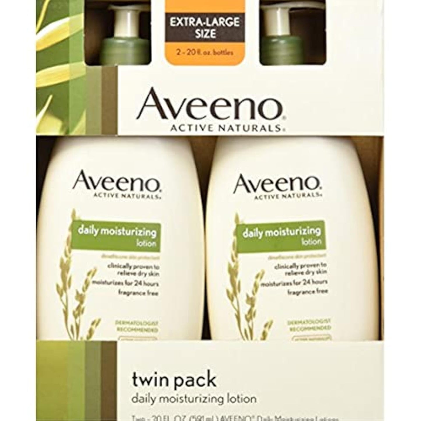 Aveeno Daily Moisturizing Body Lotion with Soothing Prebiotic Oat, Gentle Lotion Nourishes Dry Skin With Moisture, Paraben-, Dye- & Fragrance-Free, Non-Greasy & Non-Comedogenic, 2 x 18 oz