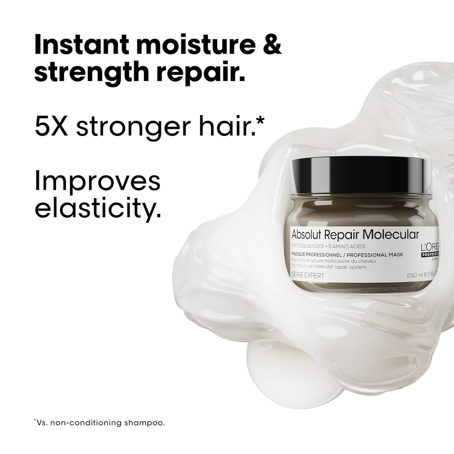 L’Oréal Professionnel Absolut Repair Molecular Hair Mask | Repair Damage & Restore Strength | Extra Detangling & Hydration | Peptides Bonder | For Extremely Dry Damaged Hair