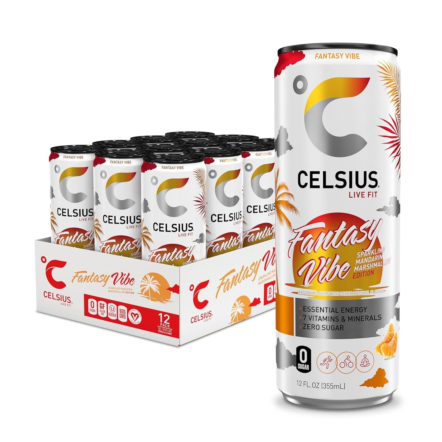 CELSIUS Sparkling Orange Functional Essential Energy Drink, 12 Fl Oz (Pack of 12)