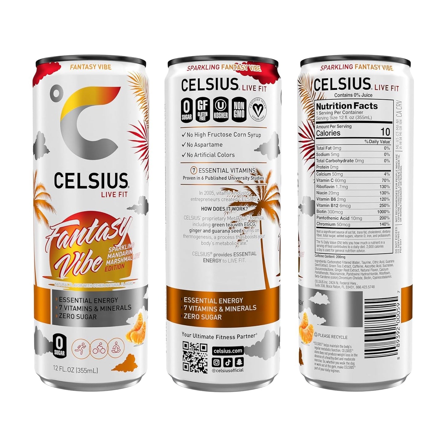 CELSIUS Sparkling Orange Functional Essential Energy Drink, 12 Fl Oz (Pack of 12)