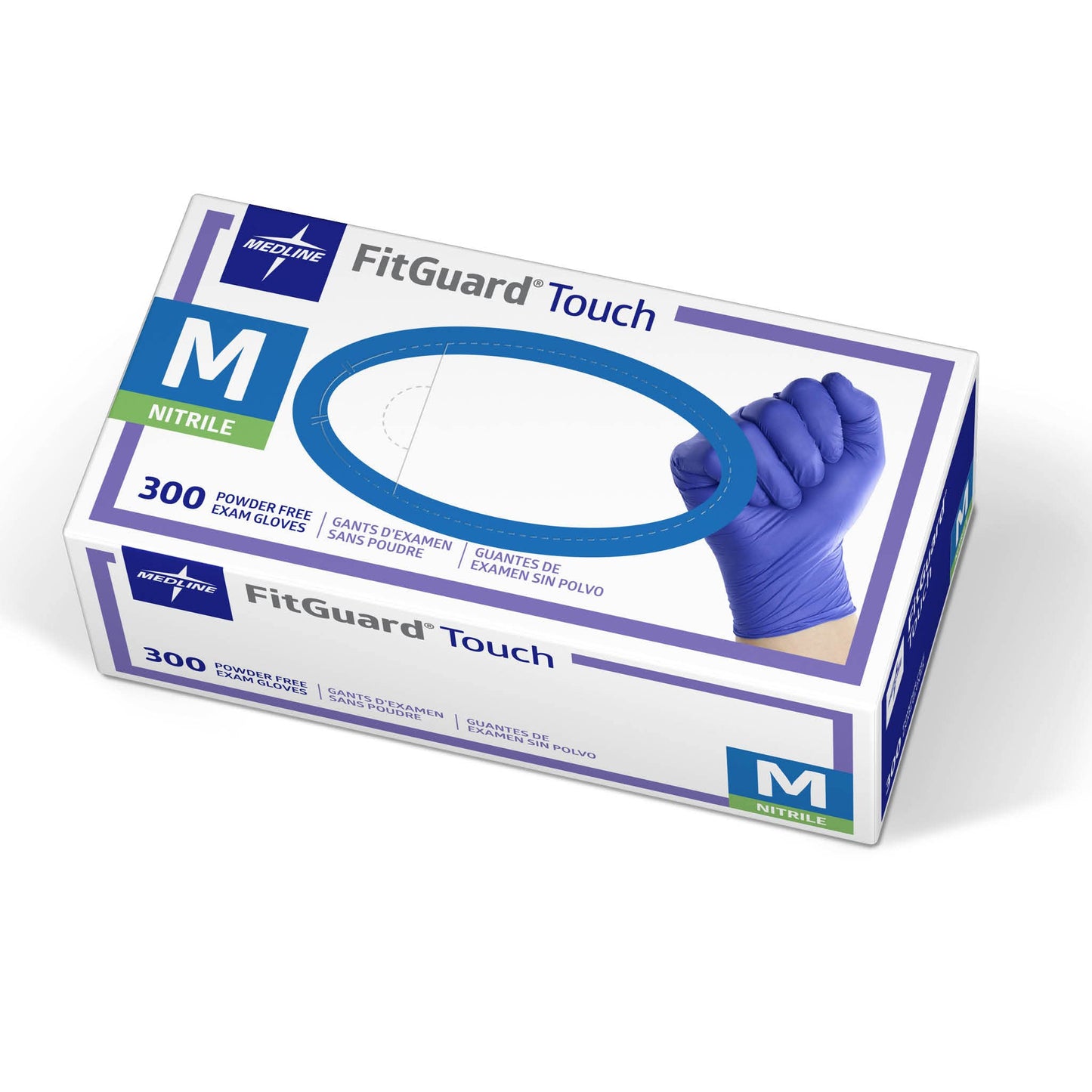 Medline FitGuard Touch Nitrile Exam Gloves, Disposable, Powder-Free, Cobalt Blue, Small, Box of 300