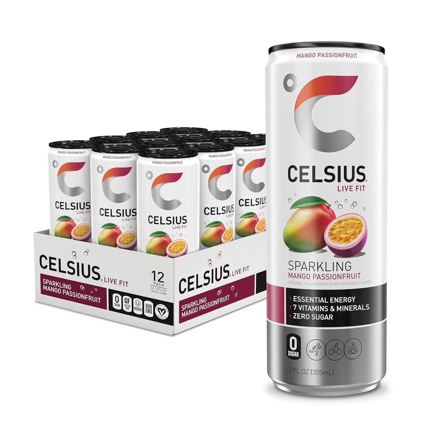 CELSIUS Sparkling Orange Functional Essential Energy Drink, 12 Fl Oz (Pack of 12)