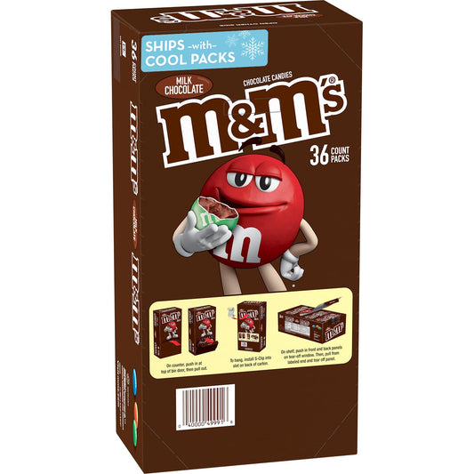 M&M'S Milk Chocolate Candy, Full Size, 1.69 oz Bag (Pack of 36)