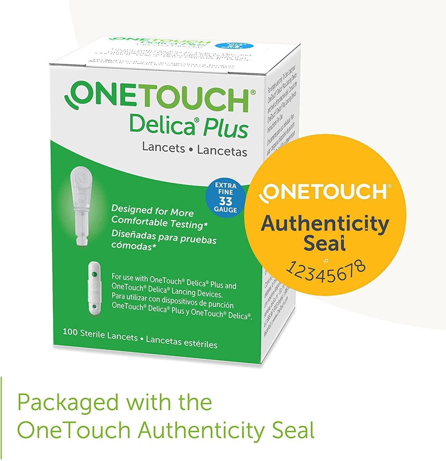 OneTouch Delica Plus Lancets for Diabetes Testing | Extra Fine 33-Gauge Lancets for Blood Test | Diabetic Supplies for Blood Sugar Monitor | Diabetic Lancets for Lancing Device, 100 Count