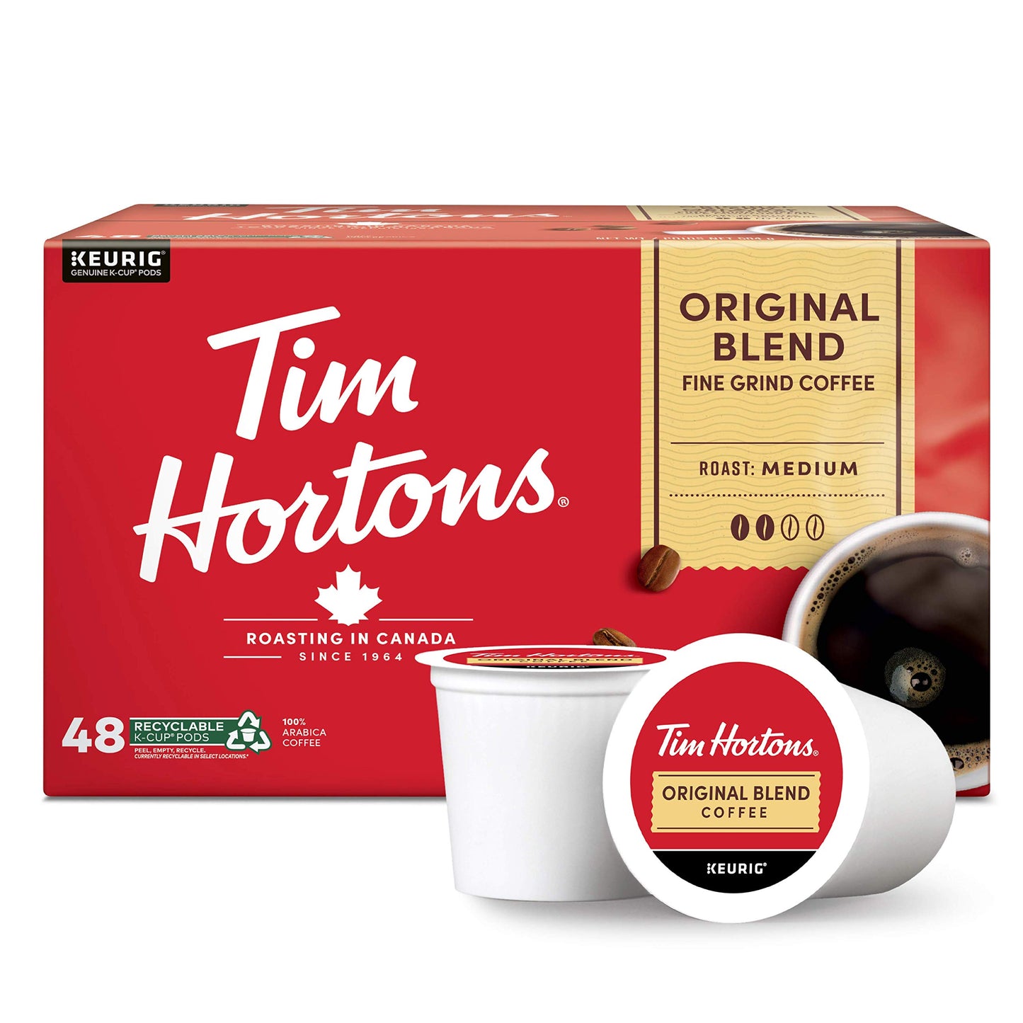 Tim Hortons Original Blend, Medium Roast Coffee, Single-Serve K-Cup Pods Compatible with Keurig Brewers, 72ct K-Cups, 12 Count (Pack of 6)