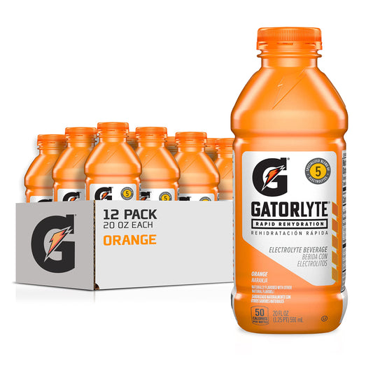 Gatorlyte Rapid Rehydration Electrolyte Beverage, Orange, 20oz Bottles (12 Pack)