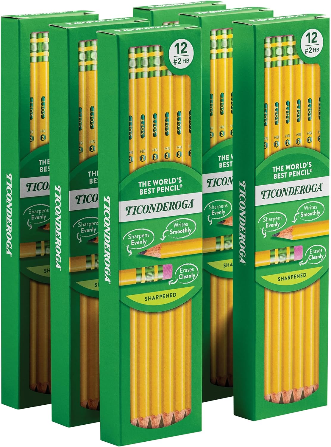 Ticonderoga Wood-Cased Pencils, Pre-Sharpened, 2 HB Soft, Yellow, 72 Count