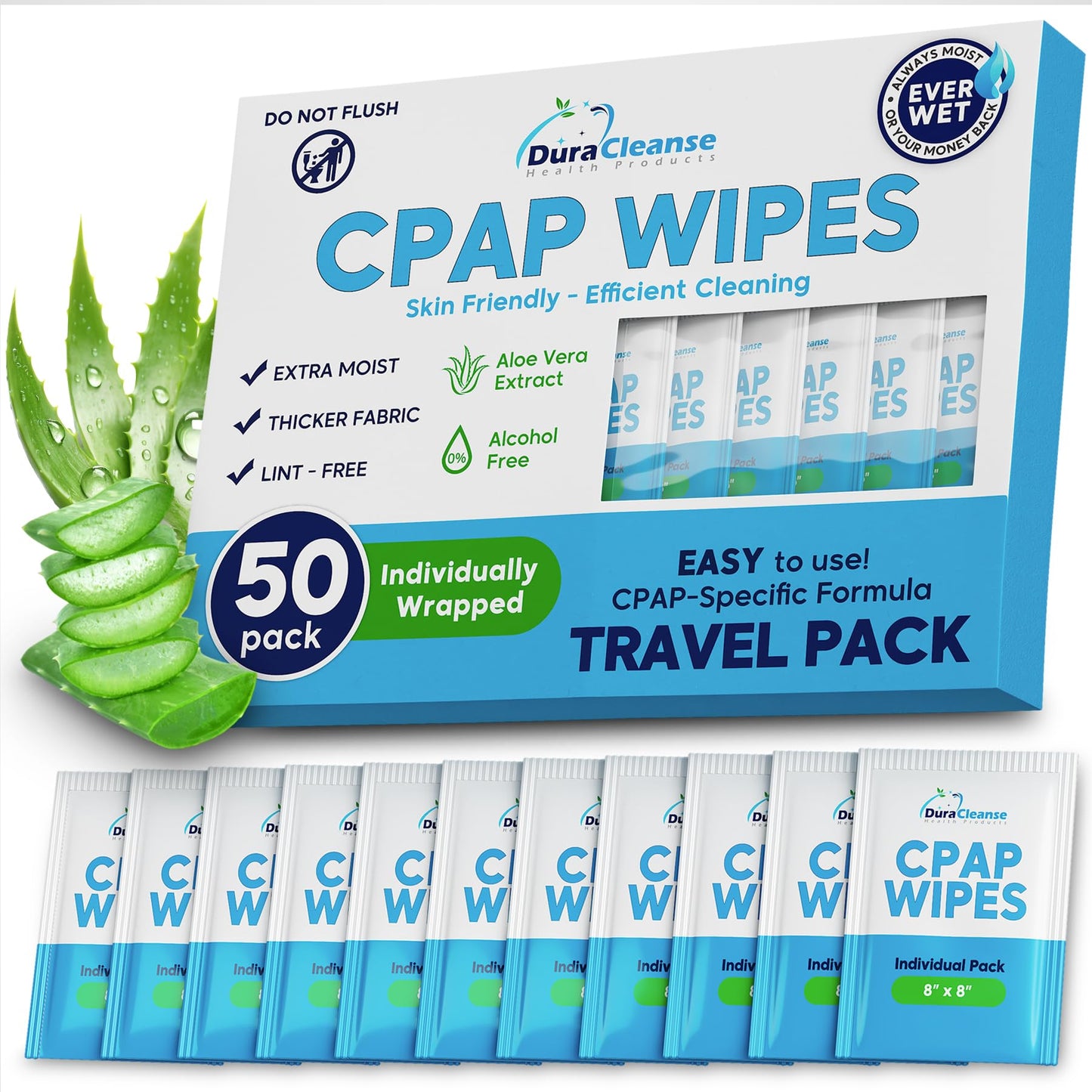 CPAP Mask Wipes - 150 Count Jumbo Pack + 6 Travel Wipes - DuraCleanse Extra Large, Extra Moist Cleaning Wipes for Full Face, Nasal Masks - Unscented Cleaner for CPAP Machine, Supplies and Accessories