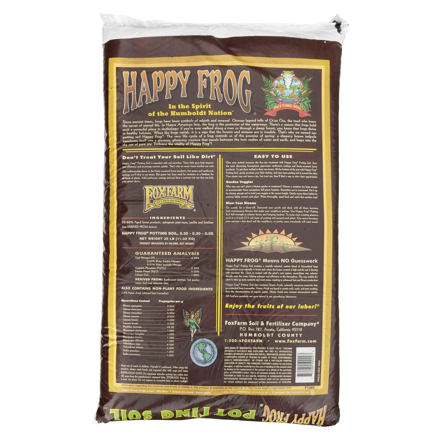 FoxFarm Happy Frog Potting Soil, 2cu ft – for Indoor/Outdoor Container Plants, Improves Root Efficiency, pH Adjusted for Optimal Nutrient Uptake – Contains Microbes and Humic Acids