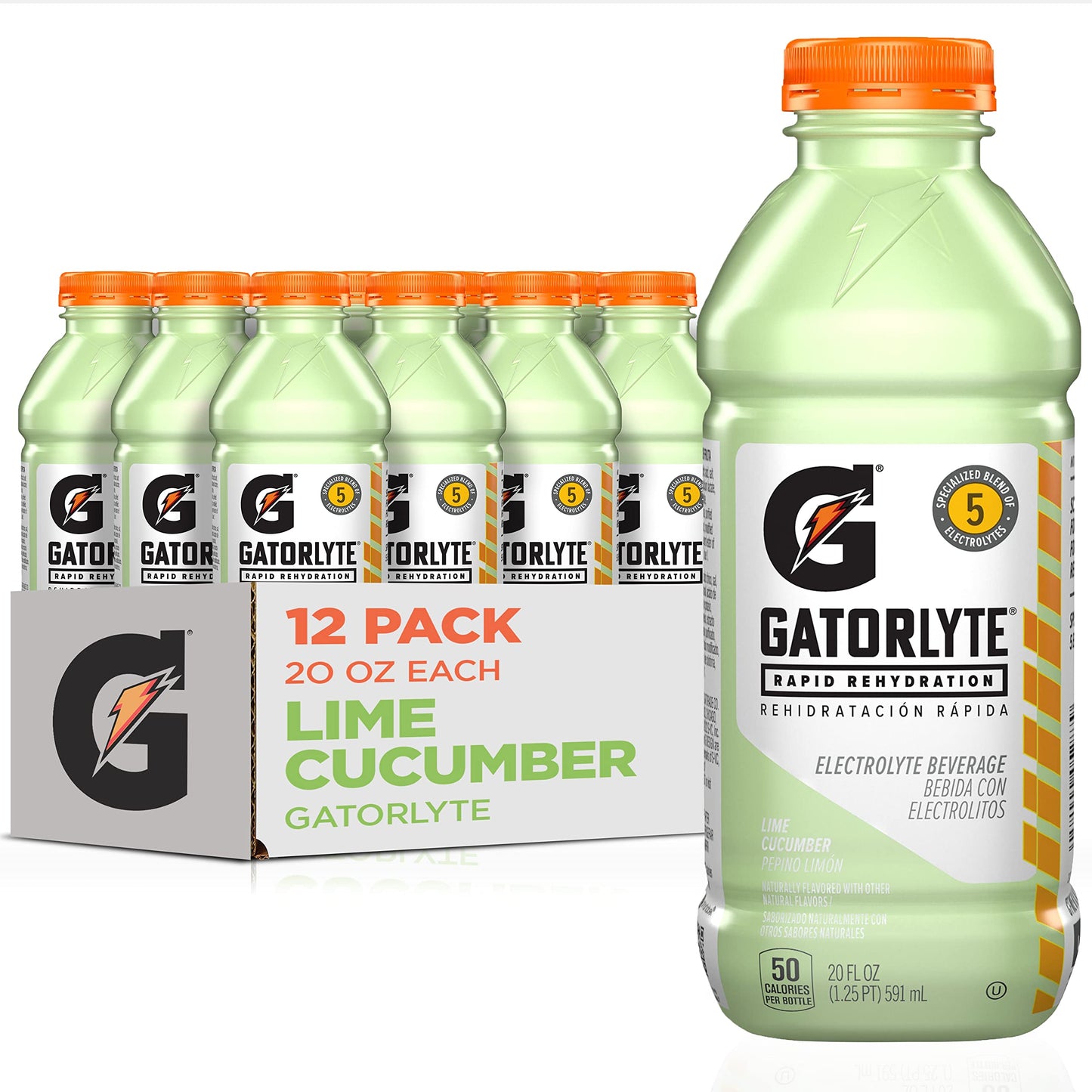 Gatorlyte Rapid Rehydration Electrolyte Beverage, Orange, 20oz Bottles (12 Pack)